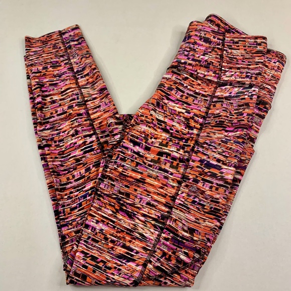Lululemon Fast and Free high-rise tights/leggings flash pleat in orange multi - Picture 1 of 8